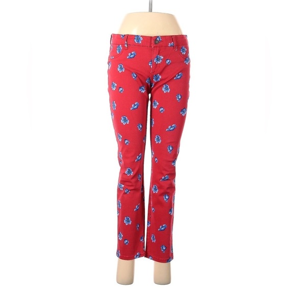 Abercrombie & Fitch Jeans Womens Red Floral Jeggings Slim Cropped Cotton Size 10 - Picture 2 of 9
